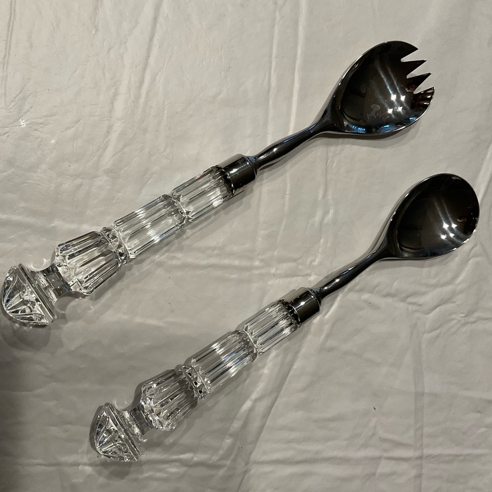Waterford Crystal Clear and Silver Salad Serving Set